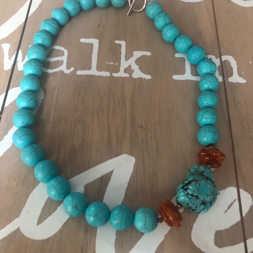 Howlite, Amber, and Sterling Silver Necklace